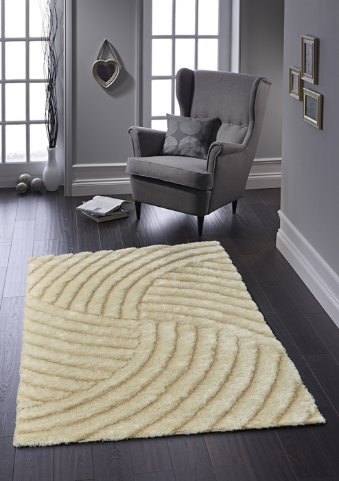 Dallas Champagne Modern Abstract Shaggy Rug