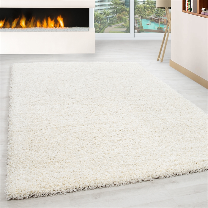 Modern Cream Plain Solid Shaggy Carpet