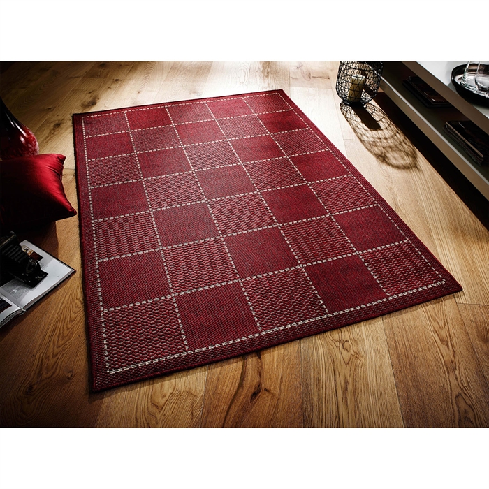  CHECK-FLAT-WEAVE RED BORDERED RUG 