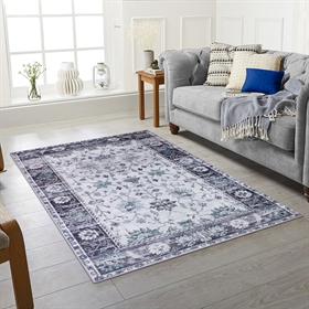 Traditional Flower Design Grey 2MM Rubber Backed Hall Runner Rug