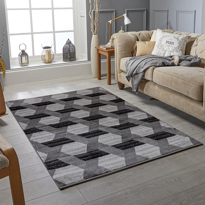 Modern Black/Grey Geometric Soft Area Rug Carpet