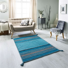 Kelim Teal Flatweave Wool Rug