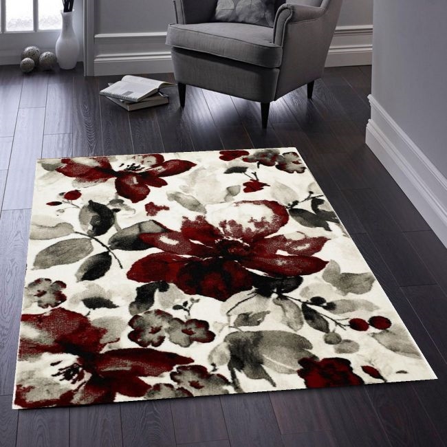 Watercolour Floral Red Traditional Rugs