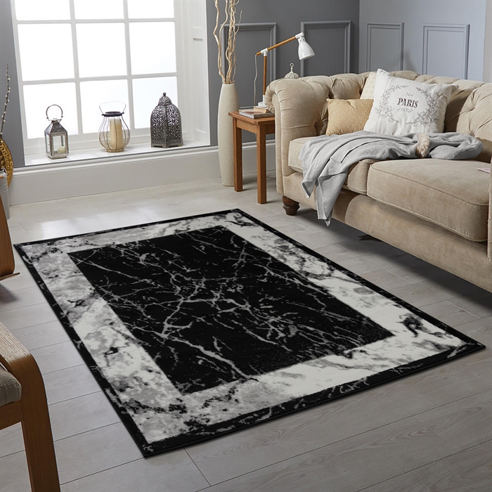 Marble Black Abstract Modern Area Rug