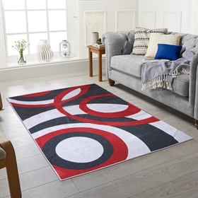 Modern Red Circle Design 2MM Rubber Backed Hall Runner Rug