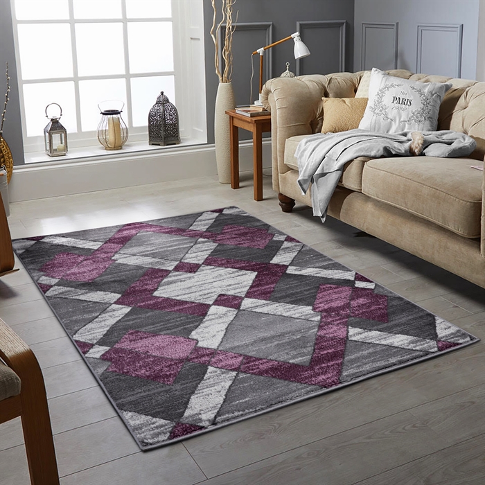 Verona Purple/Grey Modern Triangle Pattern Geometric Carpet Area Rug