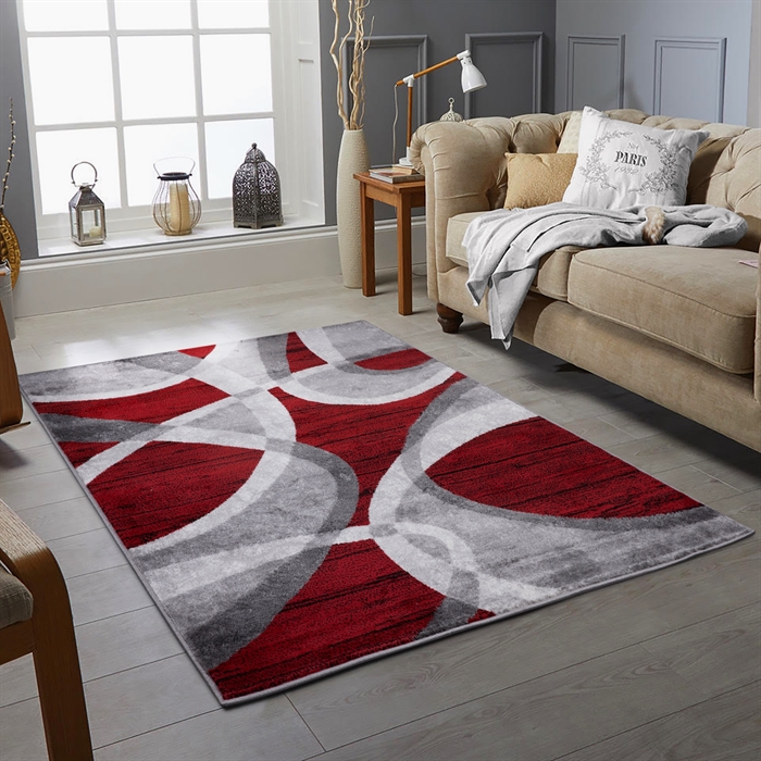 Swirls Modern Abstract Grey/Red Carpet Area Rug