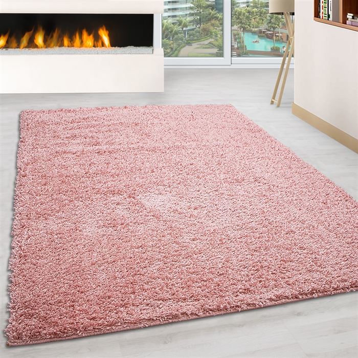 Modern Rose Pink Plain Solid Shaggy Carpet