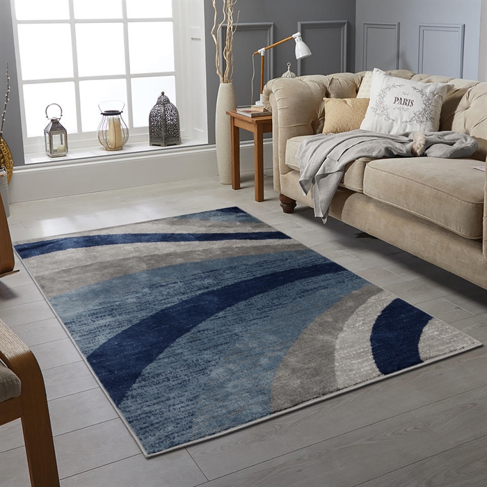 Modern Abstract Wave Pattern Soft Ocean Blue/Grey Carpet Area Rug