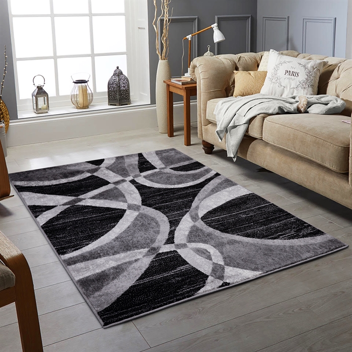 Swirls Modern Abstract Grey/Black Carpet Area Rug