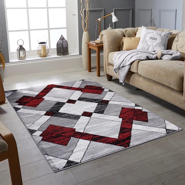 Verona Red/Grey Modern Triangle Pattern Geometric Carpet Area Rug