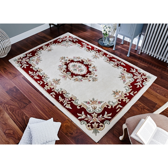 Royal Cream/Red Traditional 100% Wool Indian Rug