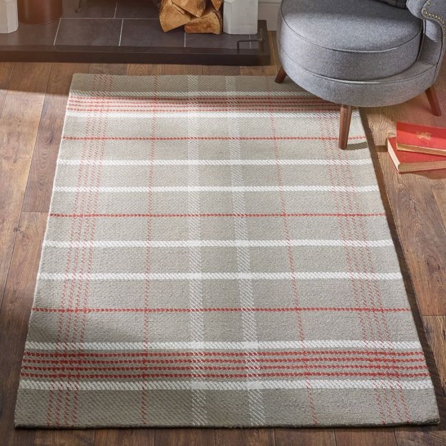 Winnie Red /Natural chequered Wool Rugs