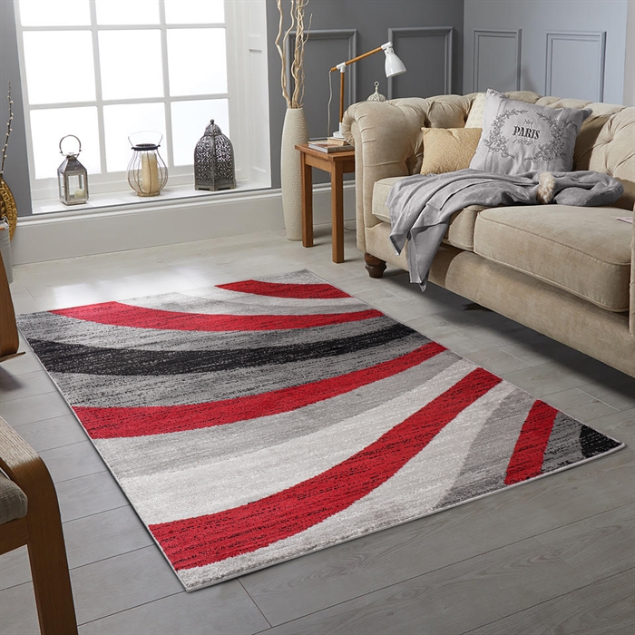 Modern Abstract Wave Pattern Soft Red/Black/White Carpet Area Rug